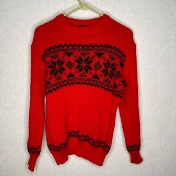VTG Janus of Norway Scandinavian Crewneck Sweater Men Size L Nordic Red 100%Wool - Picture 6 of 8